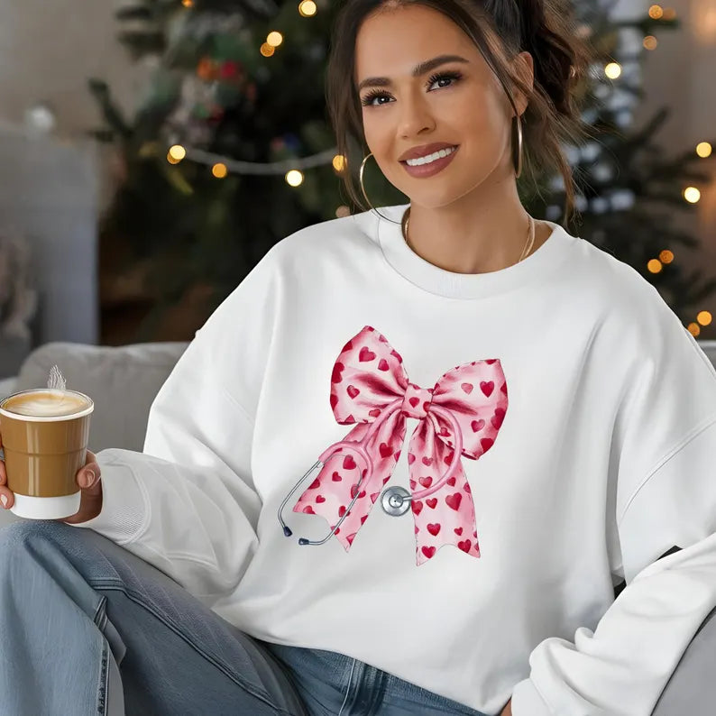 Nurse bow with hearts & stethoscope