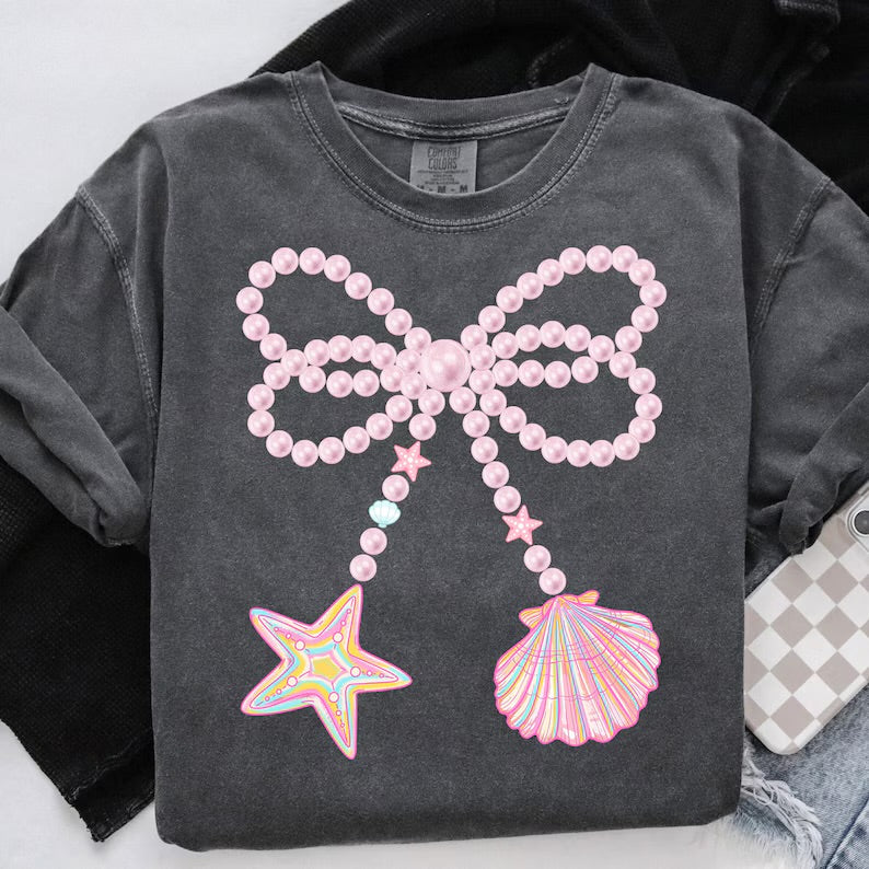 Coastal Pearl Bow on Comfort Color
