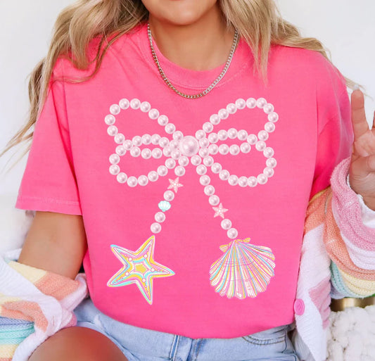 Coastal Pearl Bow on Comfort Color